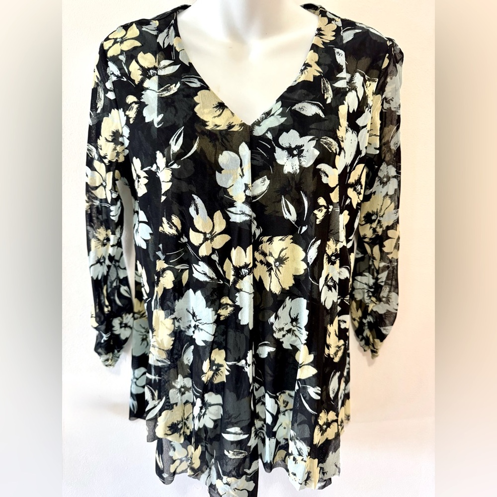 Alfani Draped Asymmetrical Top Flower size S